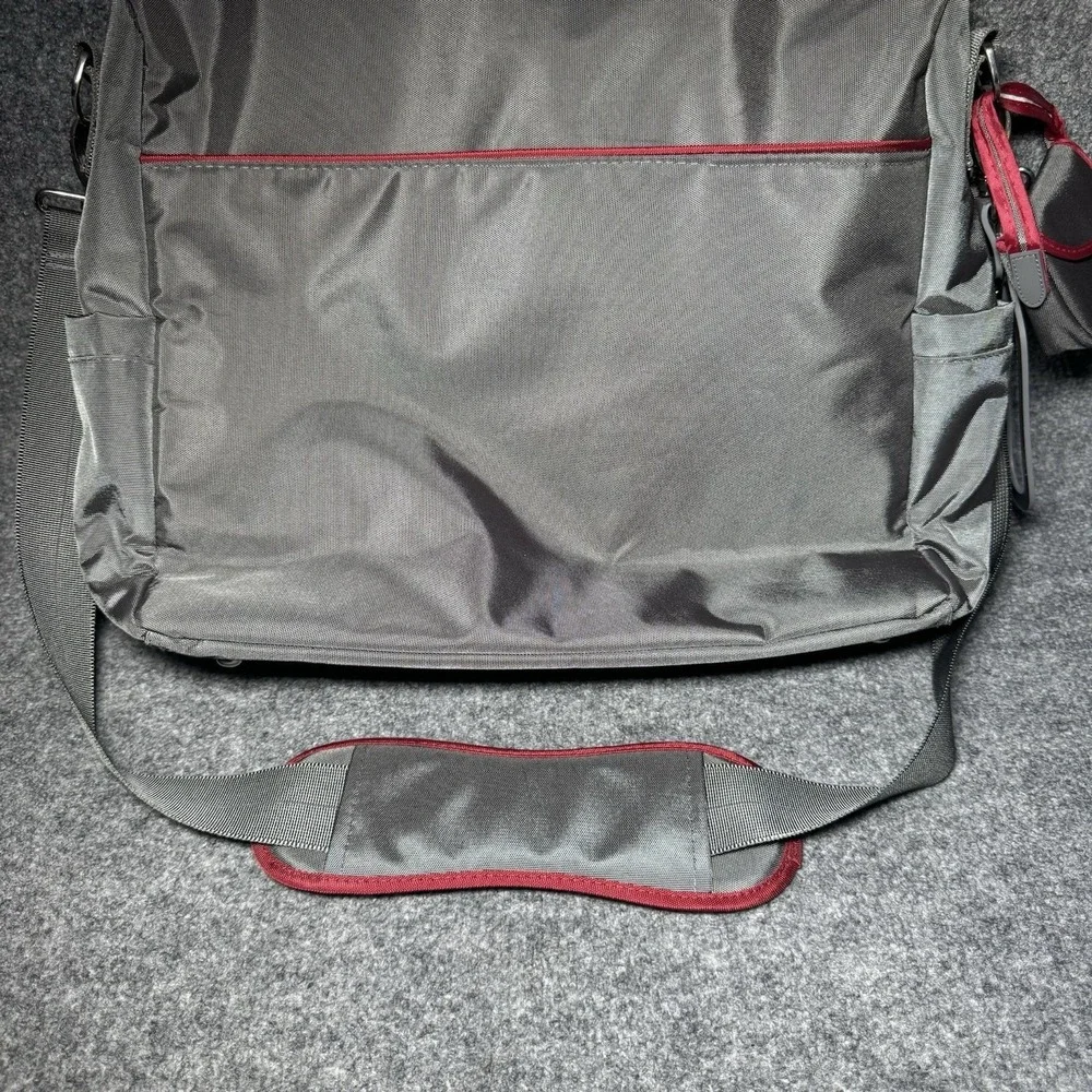 JJ Cole Gray Red Diaper Bag Tote w/ Accessories Shoulder Bag Set Messenger Bag